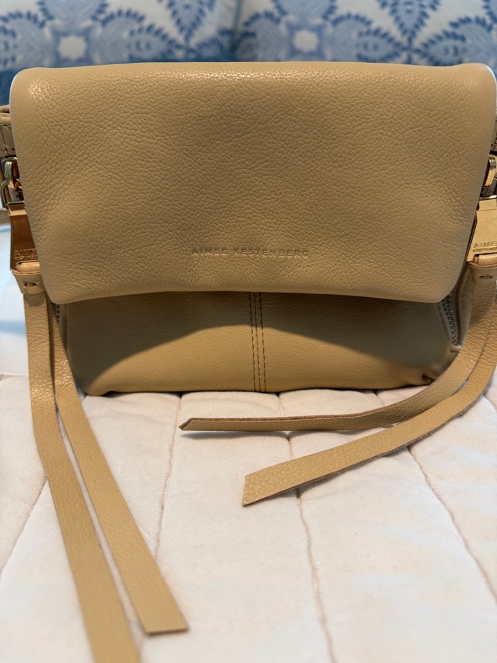 Aimee Kestenberg Bali Mini Tan Leather Flap Crossbody with Gold Hardware